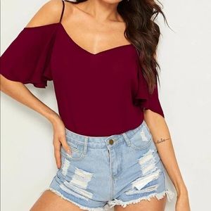 Cold shoulder layered sleeve top. Tops. Blouses